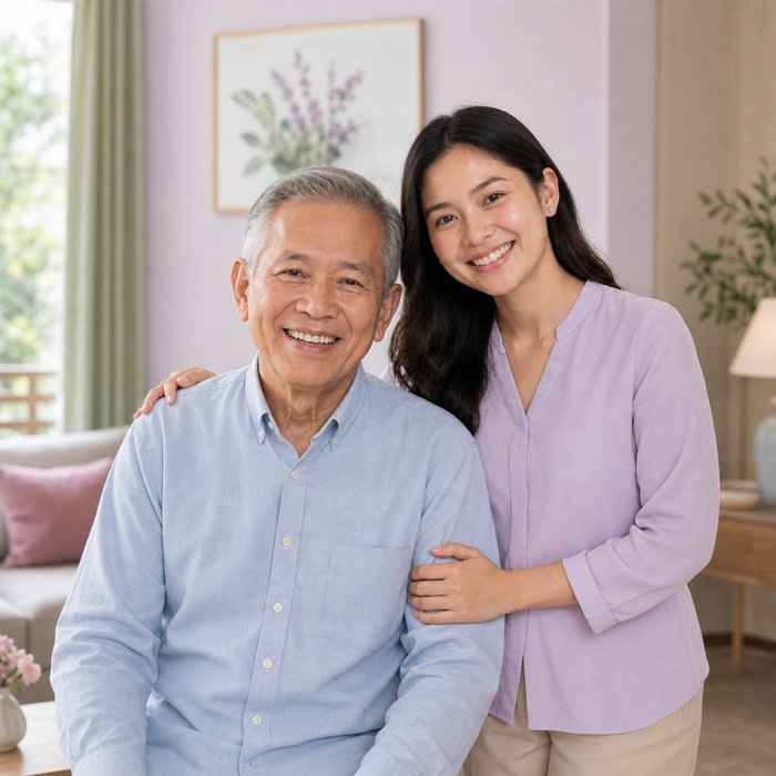 A caregiver with her dependent senior parent, another of WOOP's core audiences